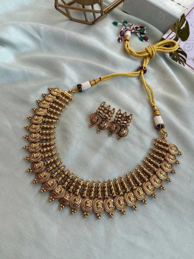 Antique Lakshmi Coin Short & Long Necklace with Jhumkas